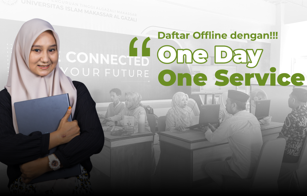 Daftar Kuliah di Universitas Islam Makassar (UIM) Al-Gazali hanya sat set sat set ? Dengan layanan One Day Service, calon mahasiswa dapat menyelesaikan proses pendaftaran dalam satu hari.
